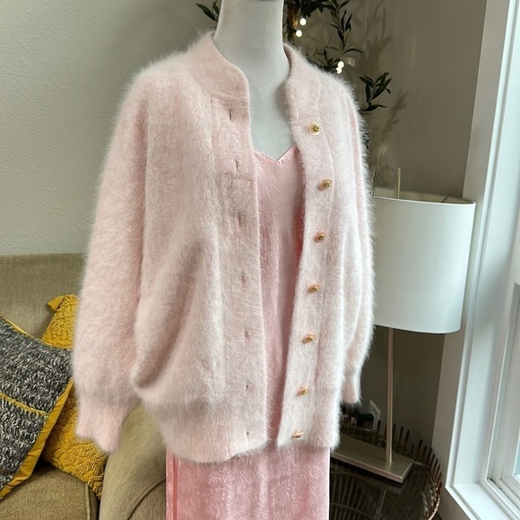 Vintage Belldini pink mohair blend button down cardigan SZ M-L - Picture 1 of 9